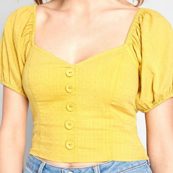 Modcloth Prairie Much So Puff Sleeve Top Yellow Medium - Picture 1 of 6